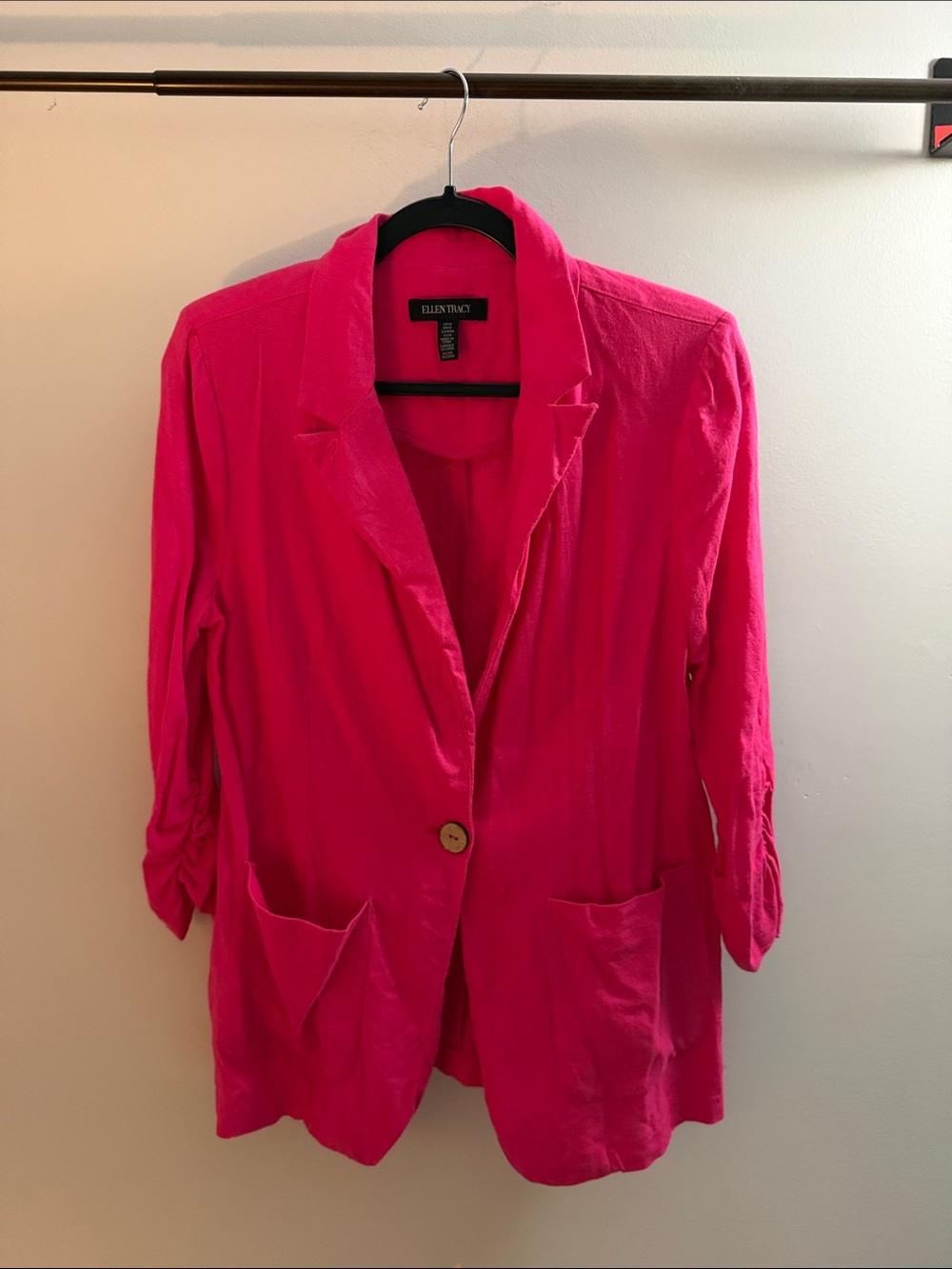 Ellen Tracy Bright Pink Single-Button Blazer
